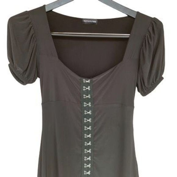 Pretty Little Thing Sz 6 Black Polyester Stretch Punk Clasp Close Body-Con Dress - Picture 2 of 14